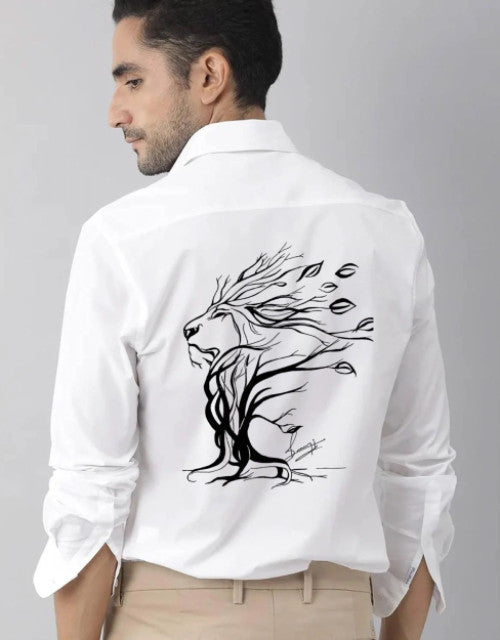 Men Regular Fit Lion in Tree Printed Casual Shirt