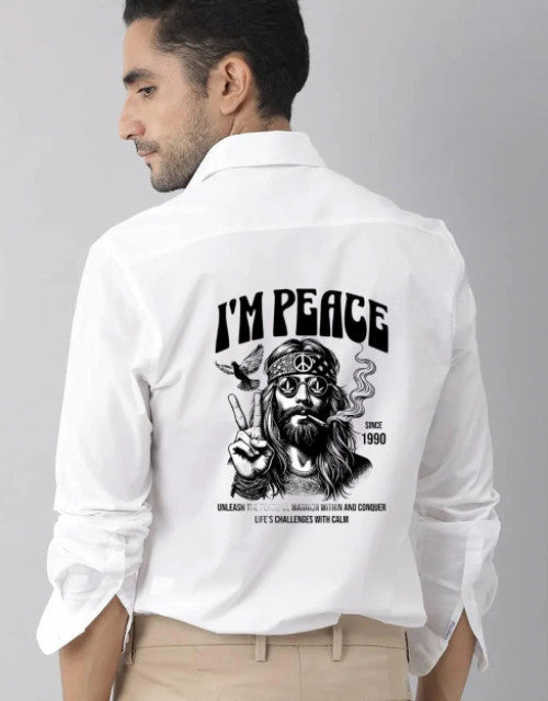 Men Regular Fit I'm Peace Printed Casual Shirt